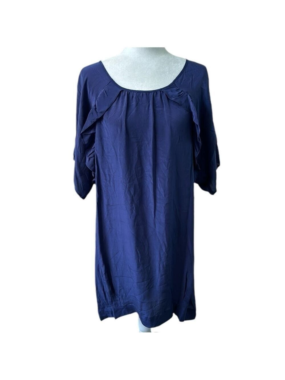 Moulinette Soeurs Anthropologie Blue Silk Dress Ruffled Sleeves Size 10 NWT
